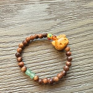 Wooden Beaded Bracelet with Cat Charm